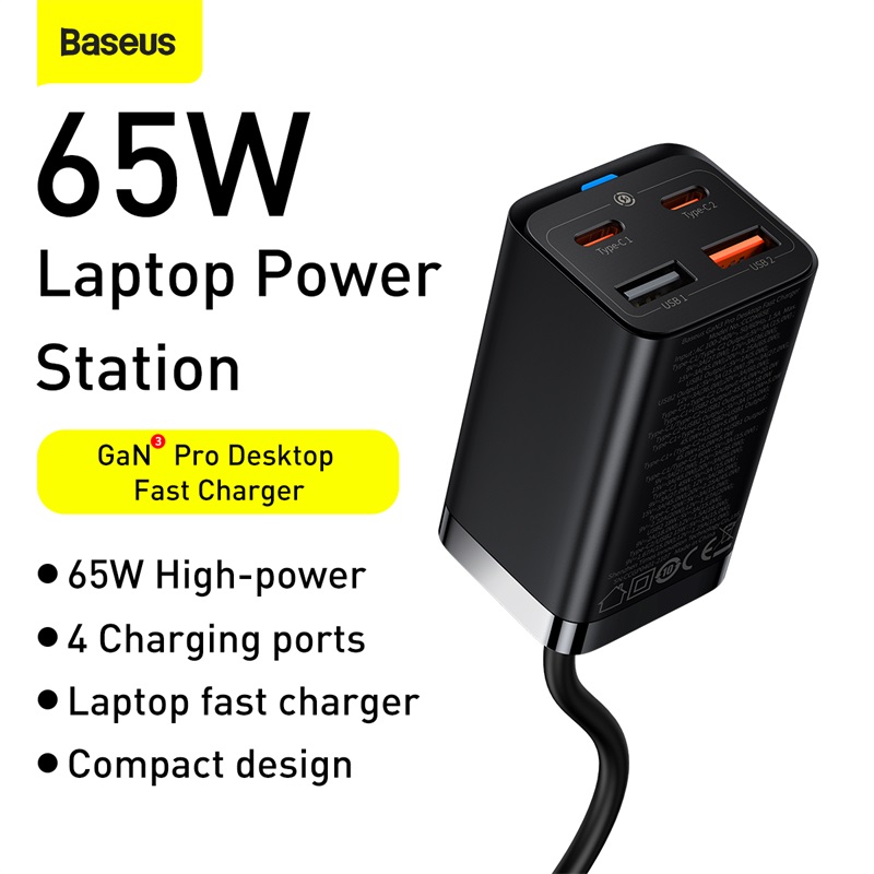 Baseus Chargeur Pro De Bureau 2U+2C 65W UE Noir - CCGP040101